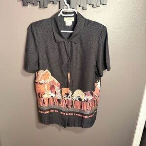 Laura Black Animal Print Button Down Shirt